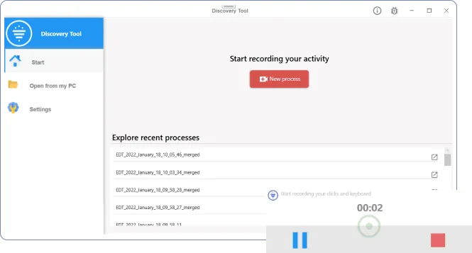 Screenshot: recorded process flow in EDT